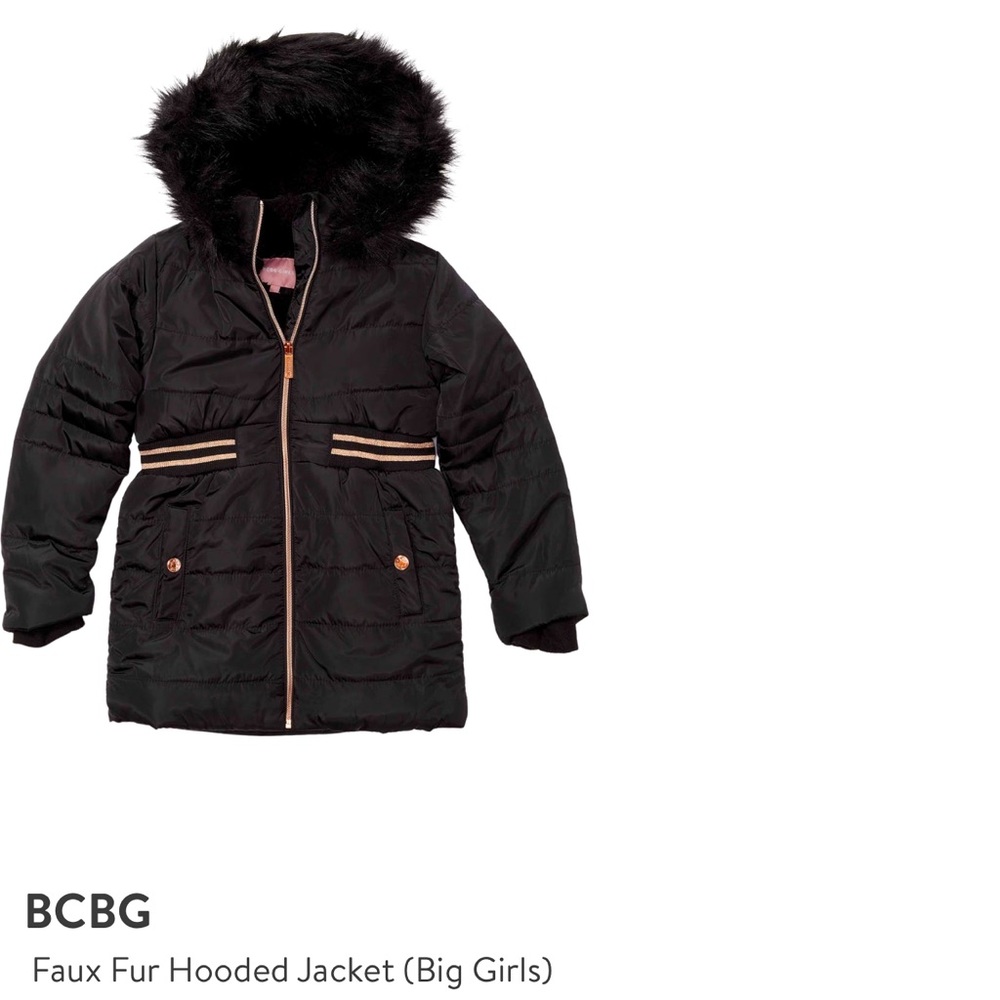 Trendy Black Faux Fur BCBG Jacket, Kids Size 12
